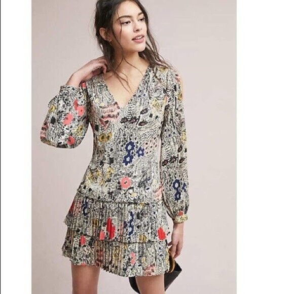 Plenty by Tracy Reese Petite XX-Small Floral Botanical Pleated Print Shift Dress - Picture 1 of 15